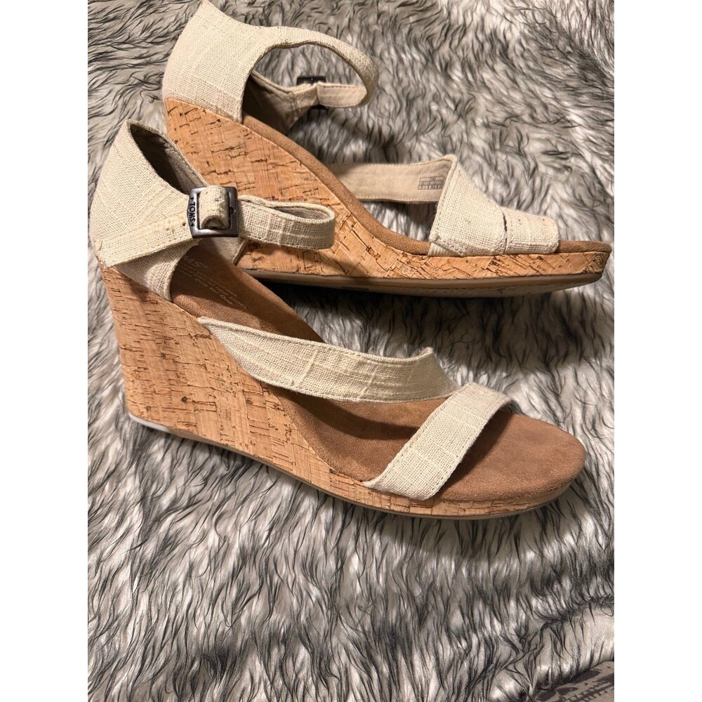 Toms Clarissa Beige Cork Wedge Sandal Size W11
